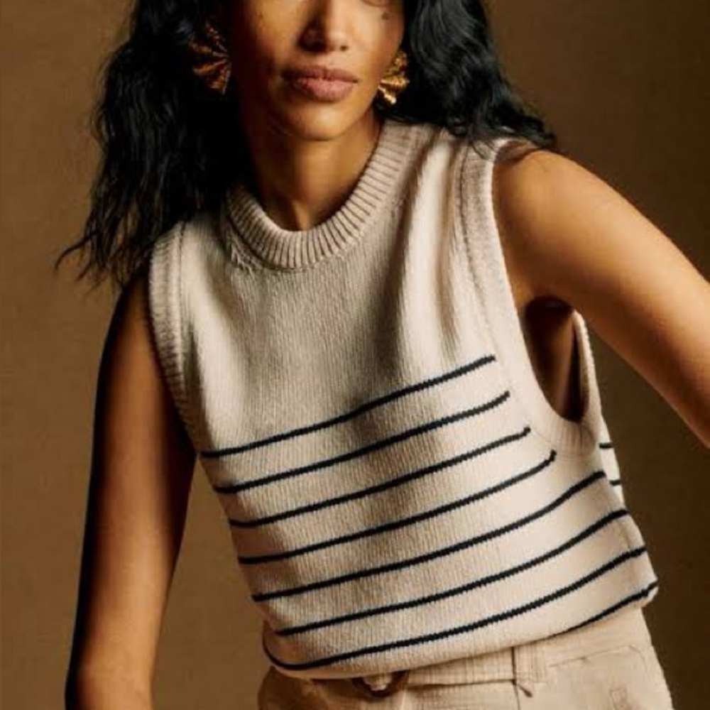 Sezane Cream and Navy Striped Sweater